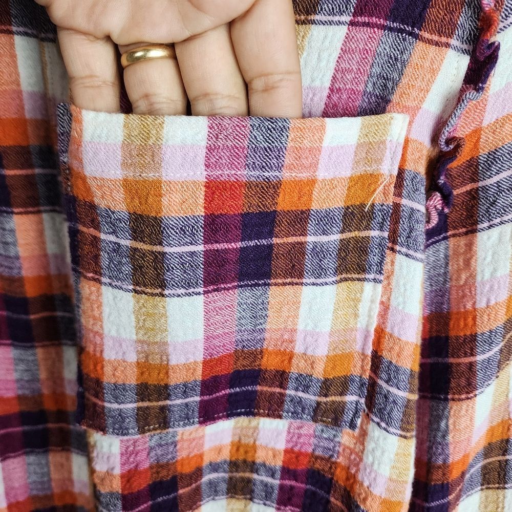 Anthropologie Pilcro Breezy Button Front Plaid Ruffle Blouse Top Shirt - Picture 14 of 16